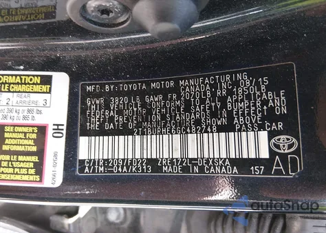 2016 Toyota Corolla S W/Special Edition Pkg from USA, damaged, VIN 2T1BURHE6GC482748